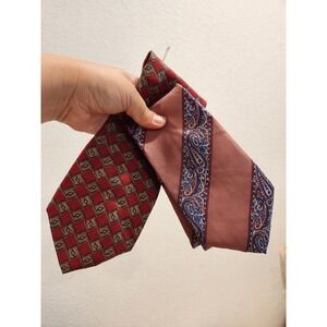 2× Christian Dior Monsieur‎ Silk Ties – Burgundy Geometric & Paisley – EUC